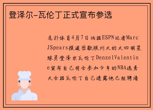 登泽尔-瓦伦丁正式宣布参选