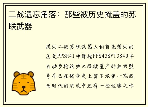 二战遗忘角落：那些被历史掩盖的苏联武器