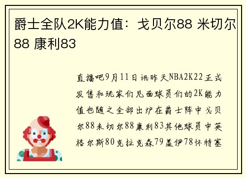 爵士全队2K能力值：戈贝尔88 米切尔88 康利83