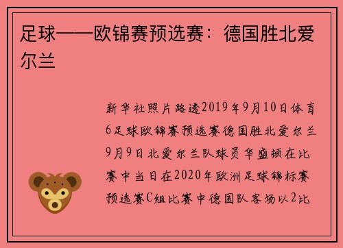 足球——欧锦赛预选赛：德国胜北爱尔兰
